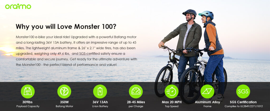 oraimo Monster 100 26" 350W Moteur BAFANG Vélo Électrique