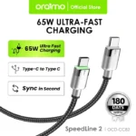 Câble de données Oraimo Câble Speedline Android Type-C 65W Charge rapide 20V 3,25A Longueur 1m OCD-CC82 OCD-C82