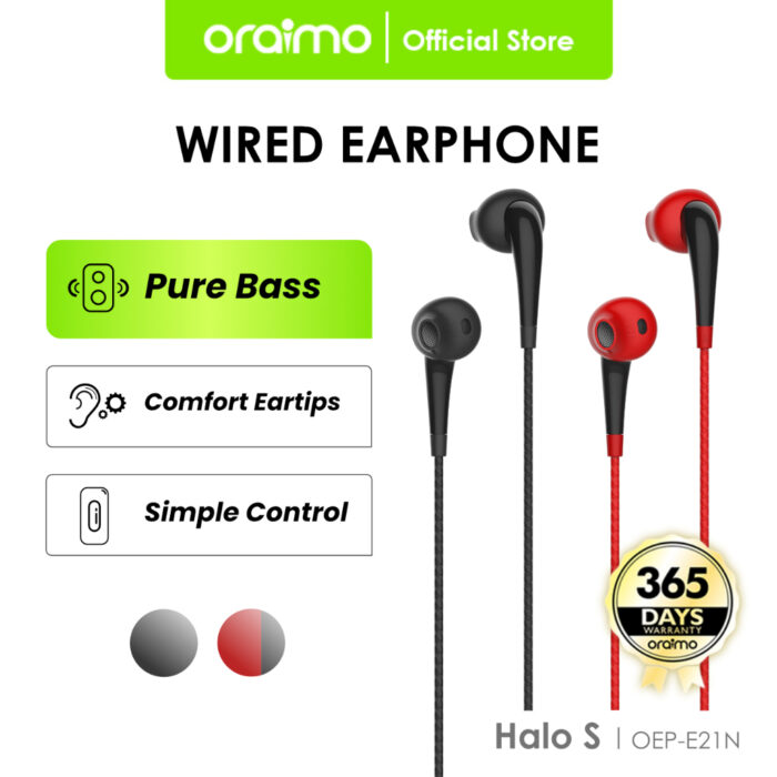 Oraimo Halo-S Reinforce Cable Écouteurs filaires demi-intra-auriculaires - Exclusivité en ligne
