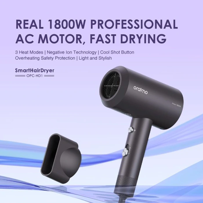oraimo SmartHairDryer 1800W 3 modes de chaleur technologie d'ions négatifs protection de sécurité contre la surchauffe sèche-cheveux